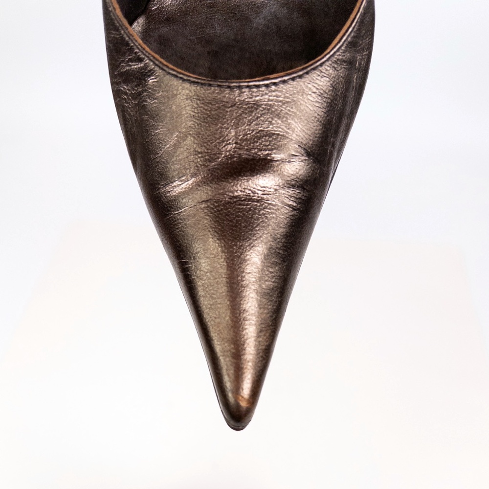 Barneys New York Audrey Dark Bronze Metallic Pointed Toe Pumps Made in Italy - Picture 6 of 8